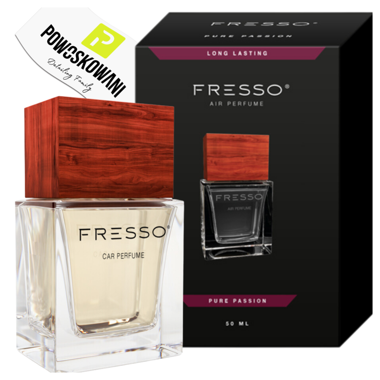 fresso pure passion eleganckie perfumy samochodowe w szklanym flakonie z drewnianą nasadką