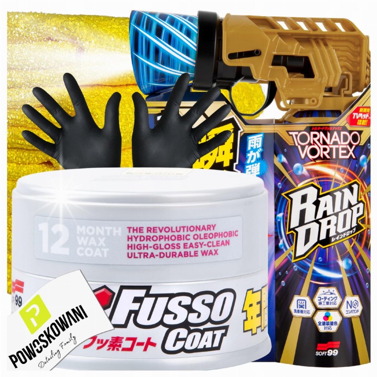 soft99 fusso coat wax light rain drop tornado vortex zestaw wosk samochodowy quick detailer