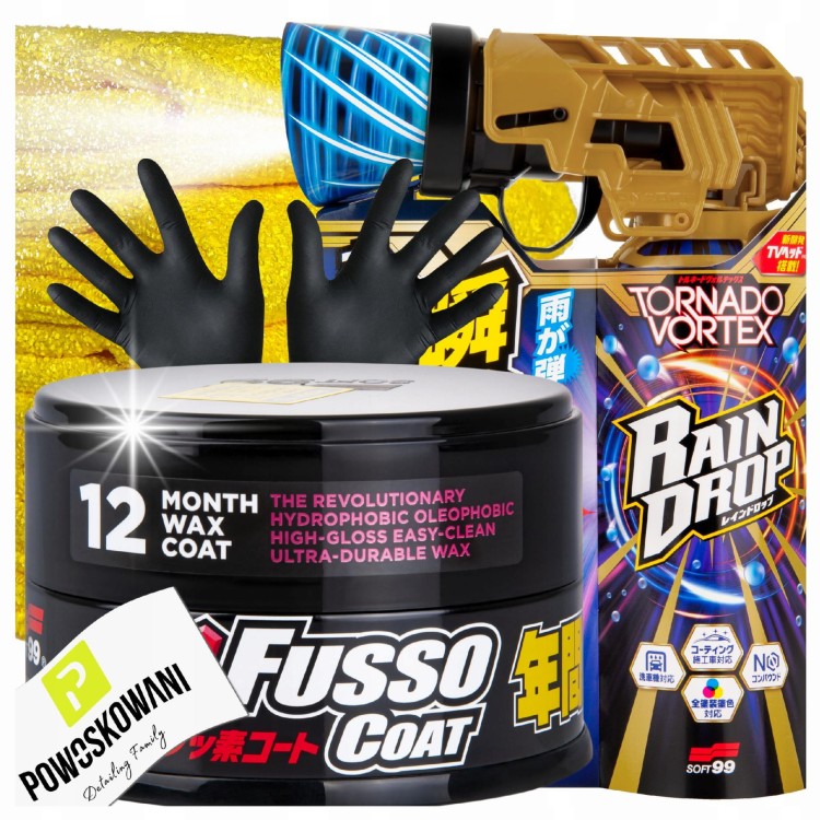 soft99 fusso coat dark rain drop tornado vortex wosk samochodowy quick detailer zestaw do lakieru