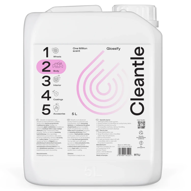 Cleantle GLOSSIFY 5l hydrofobowy quick detailer sealant do lakieru